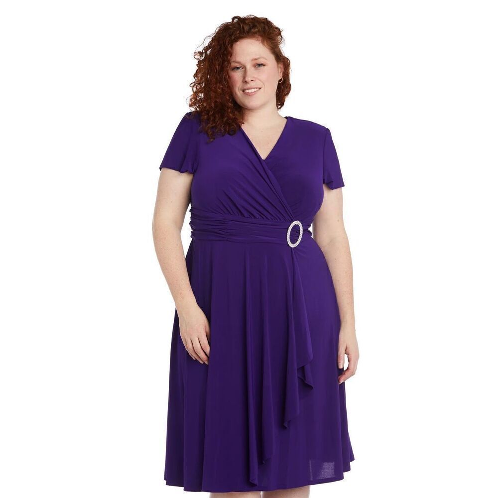 R&M Richards Women's 20W Faux Wrap Cocktail Dress Royal Purple Semi Formal Party